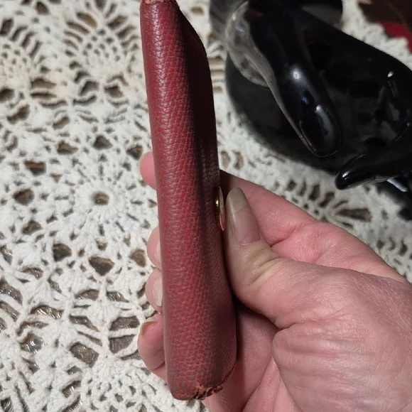 Authentic CHANEL Burgundy Textured Leather Button Key Card Wallet with Gold CC - Picture 7 of 12